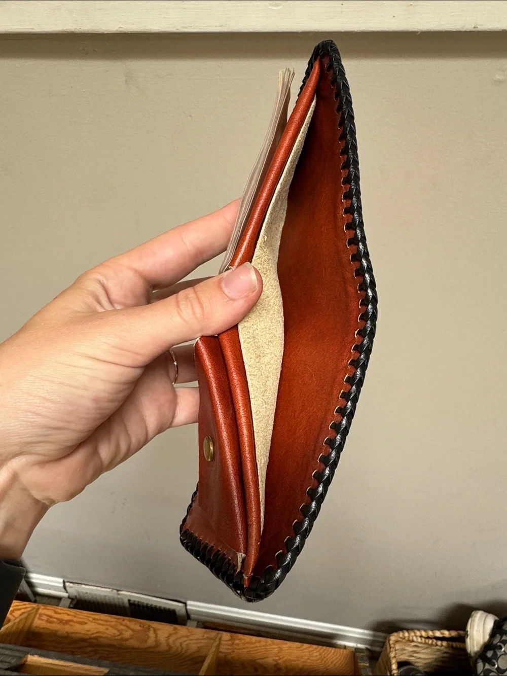 Hand-Tooled Brown Leather Men's Wallet with Western Carved Design